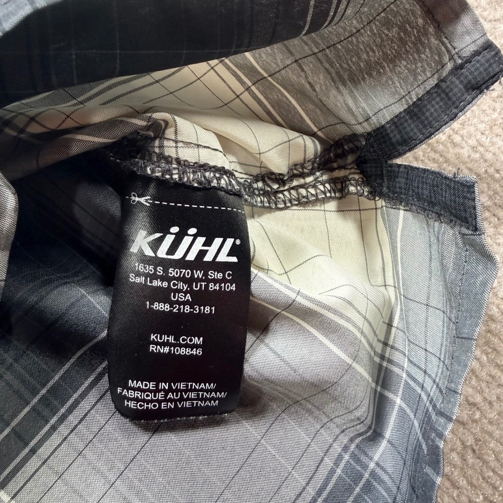 Kuhl Response Short Sleeve Plaid Button Down Shirt Mens XXL Gray 7452 Wicking - Picture 7 of 9